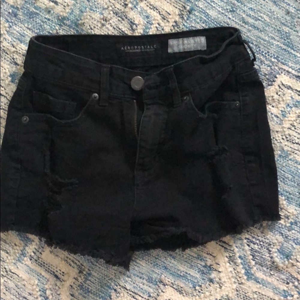 Black denim ripped shorts by Aeropostale